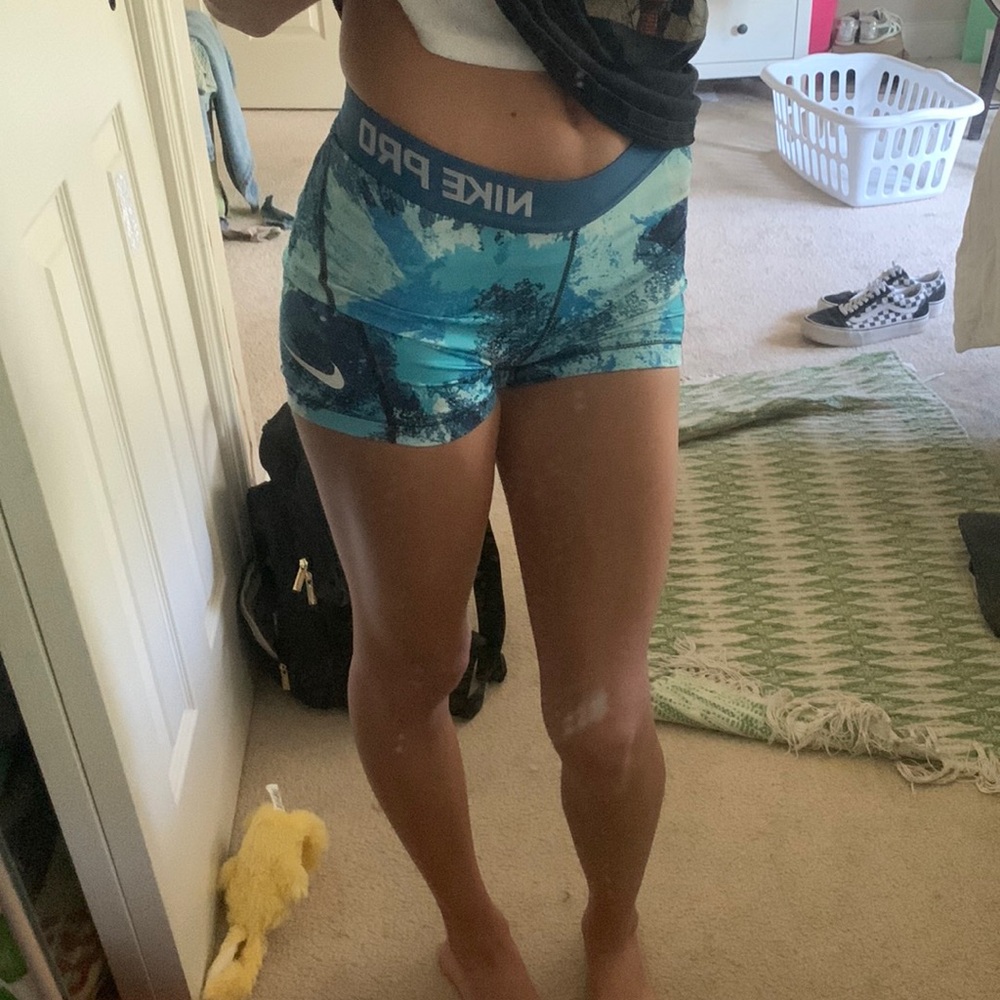Blue printed Nike pro shorts